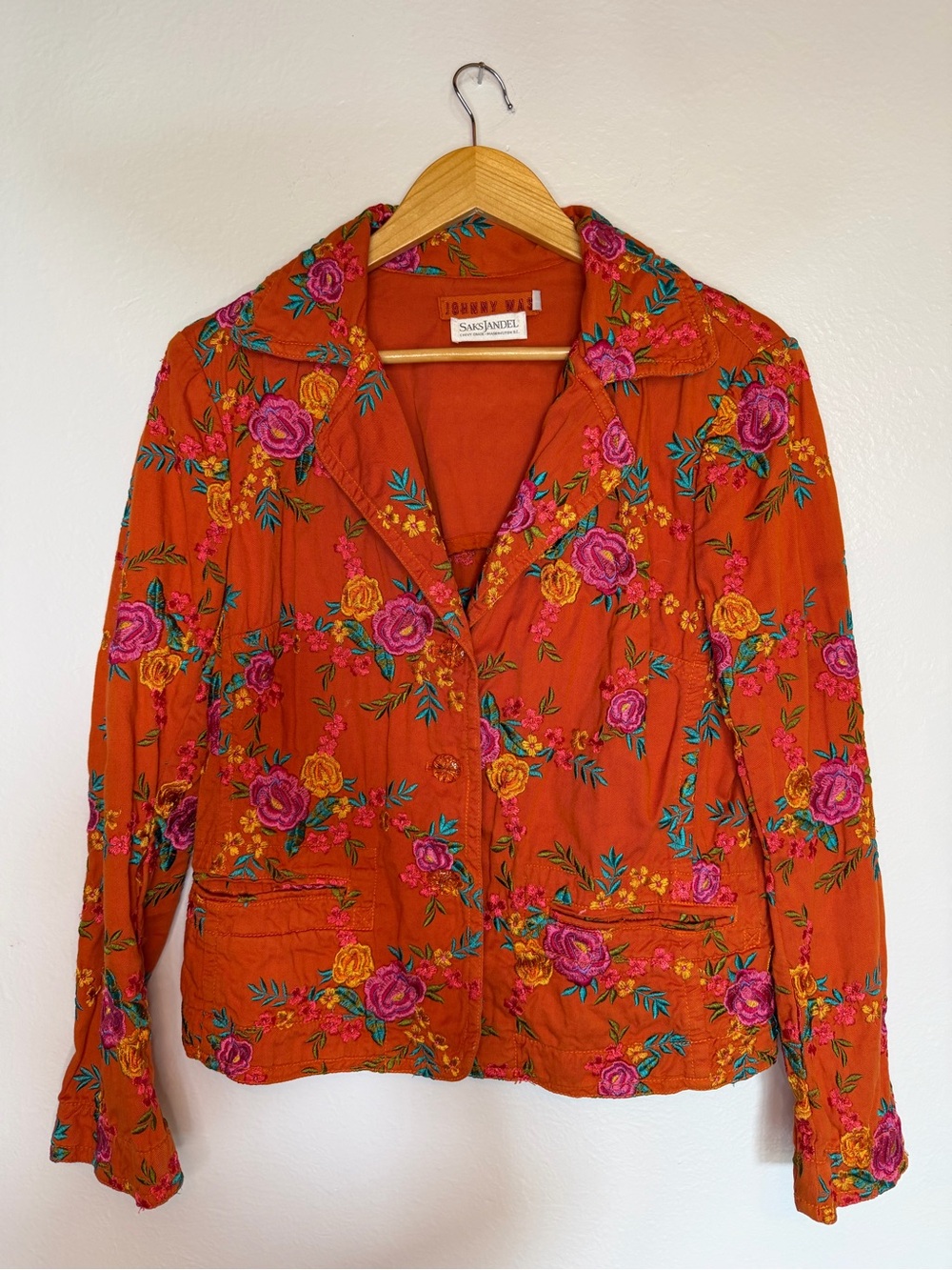 Johnny Was Saks Jandel Floral Embroidered Rust Jacket size Large